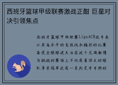 西班牙篮球甲级联赛激战正酣 巨星对决引领焦点 西班牙篮球甲级联赛激战正酣 巨星对决引领焦点