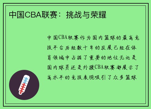 中国CBA联赛：挑战与荣耀